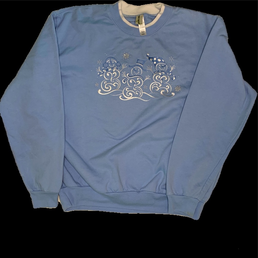 Light Blue Snowman Embroidered Crewneck